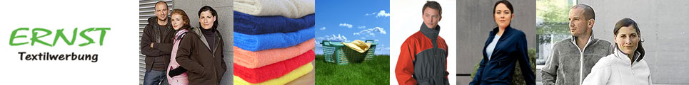 Textilien wie Polohemden, Sweatshirts, Hemden, Jacken, Frottierwaren. Textilwerbung Ernst - 
Wir produzieren, bedrucken, besticken und beflocken.